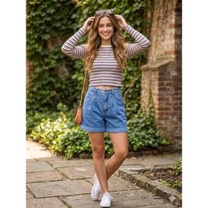 Vintage Retro Bill Blass Denim Shorts High Waisted Pleated Mom Shorts Y2K